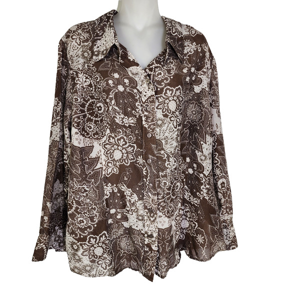 Coldwater Creek Womens Shirt 2X Silk Blend Floral Long Sleeve Button Lightweight - Picture 1 of 9